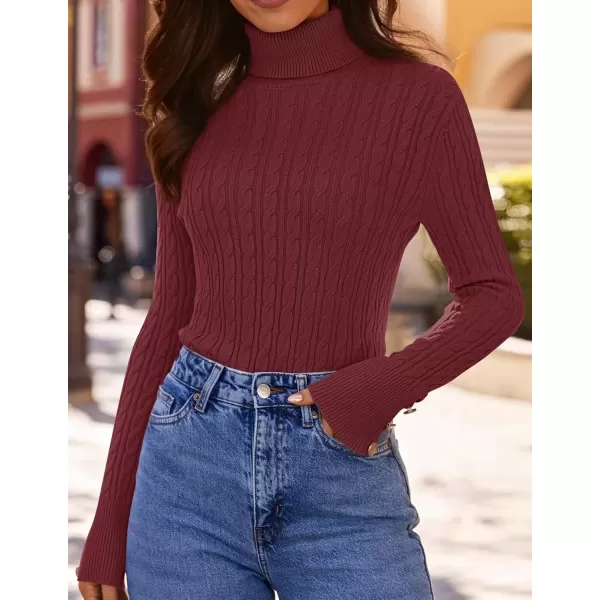 imageZESICA Womens Turtleneck Cable Knit 2024 Fall Winter Long Sleeve Pullover SweatersWine