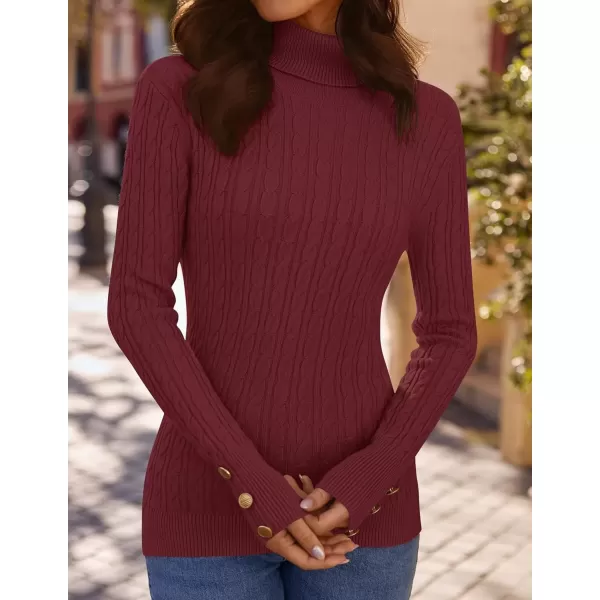 imageZESICA Womens Turtleneck Cable Knit 2024 Fall Winter Long Sleeve Pullover SweatersWine