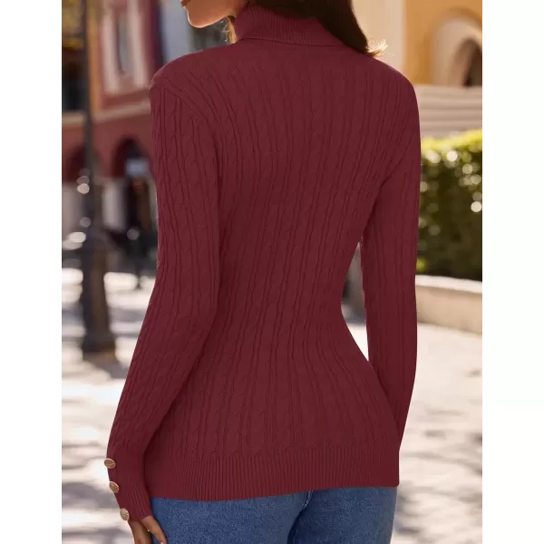 imageZESICA Womens Turtleneck Cable Knit 2024 Fall Winter Long Sleeve Pullover SweatersWine