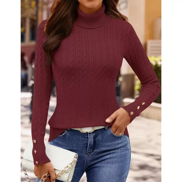 imageZESICA Womens Turtleneck Cable Knit 2024 Fall Winter Long Sleeve Pullover SweatersWine