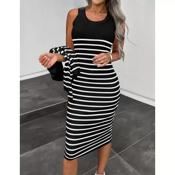 imageZESICA Womens Two Piece Outfits Bodycon Sweater Dress Long Sleeve Cropped Cardigan Striped Fall Knit SetsBlack