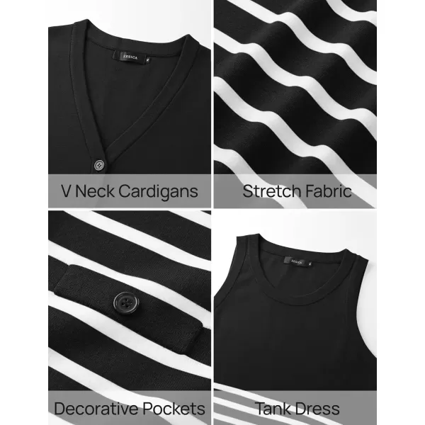 imageZESICA Womens Two Piece Outfits Bodycon Sweater Dress Long Sleeve Cropped Cardigan Striped Fall Knit SetsBlack