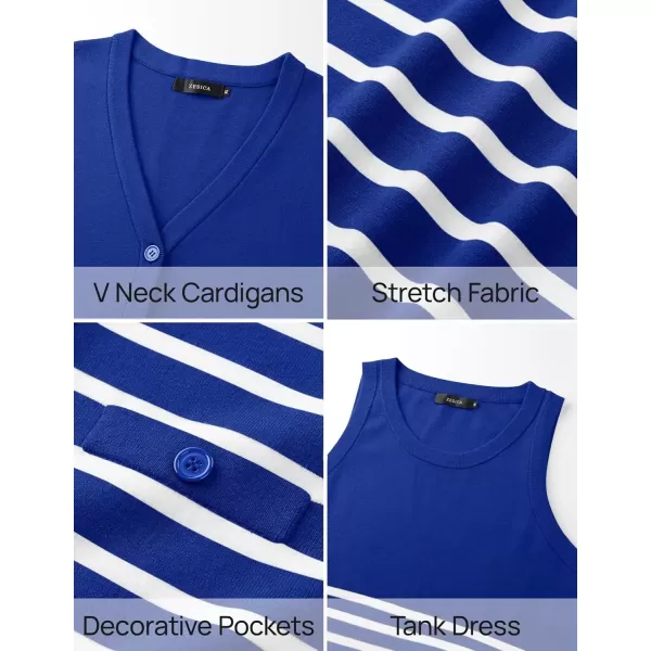imageZESICA Womens Two Piece Outfits Bodycon Sweater Dress Long Sleeve Cropped Cardigan Striped Fall Knit SetsBlue