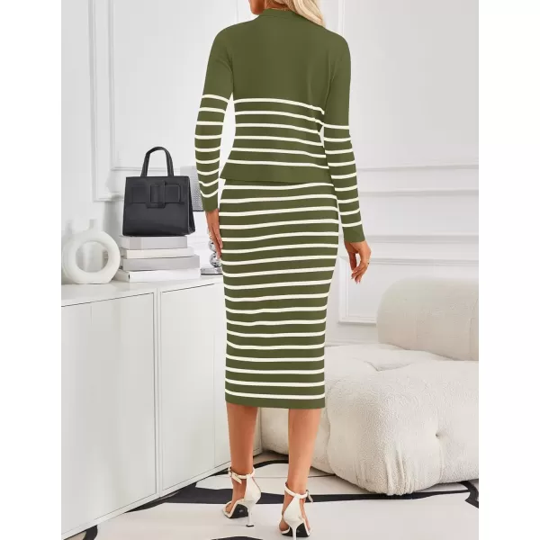 imageZESICA Womens Two Piece Outfits Bodycon Sweater Dress Long Sleeve Cropped Cardigan Striped Fall Knit SetsGreen