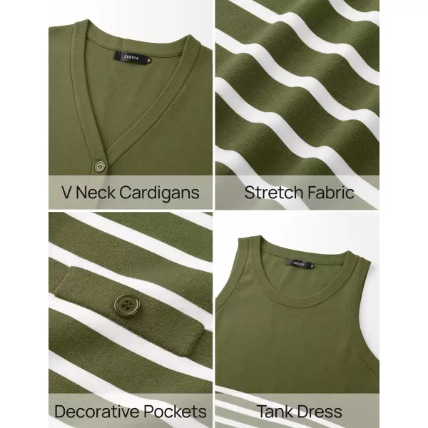 imageZESICA Womens Two Piece Outfits Bodycon Sweater Dress Long Sleeve Cropped Cardigan Striped Fall Knit SetsGreen