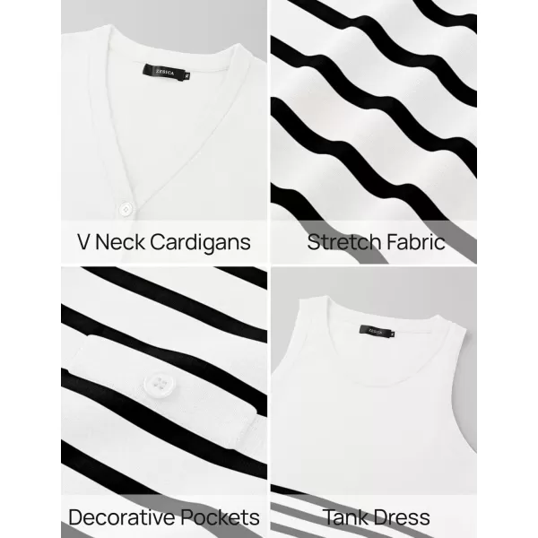 imageZESICA Womens Two Piece Outfits Bodycon Sweater Dress Long Sleeve Cropped Cardigan Striped Fall Knit SetsWhite