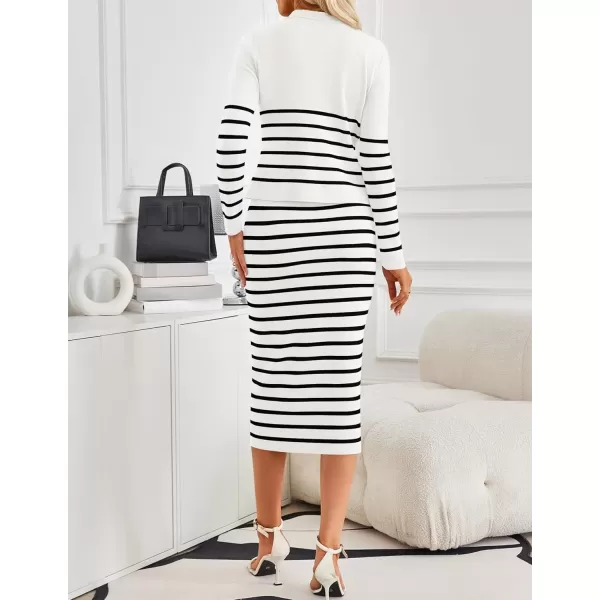 imageZESICA Womens Two Piece Outfits Bodycon Sweater Dress Long Sleeve Cropped Cardigan Striped Fall Knit SetsWhite