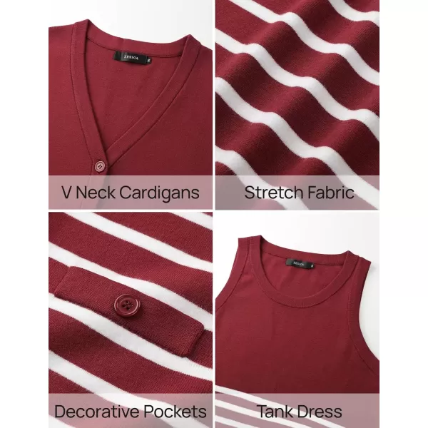 imageZESICA Womens Two Piece Outfits Bodycon Sweater Dress Long Sleeve Cropped Cardigan Striped Fall Knit SetsWine
