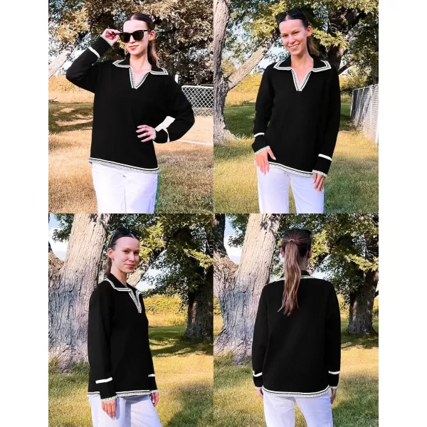 imageZESICA Womens V Neck Sweaters 2024 Fall Long Sleeve Oversized Collar Knit Pullover Jumper TopsBlack