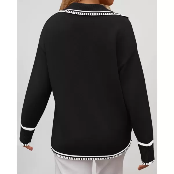 imageZESICA Womens V Neck Sweaters 2024 Fall Long Sleeve Oversized Collar Knit Pullover Jumper TopsBlack