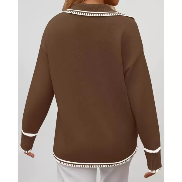 imageZESICA Womens V Neck Sweaters 2024 Fall Long Sleeve Oversized Collar Knit Pullover Jumper TopsBrown