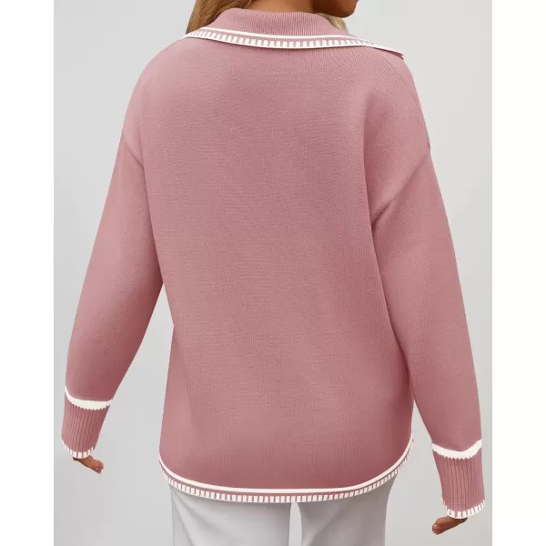 imageZESICA Womens V Neck Sweaters 2024 Fall Long Sleeve Oversized Collar Knit Pullover Jumper TopsPink