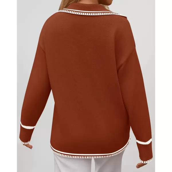imageZESICA Womens V Neck Sweaters 2024 Fall Long Sleeve Oversized Collar Knit Pullover Jumper TopsRust