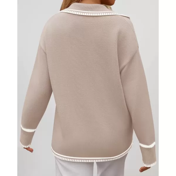 imageZESICA Womens V Neck Sweaters 2024 Fall Long Sleeve Oversized Collar Knit Pullover Jumper TopsSand