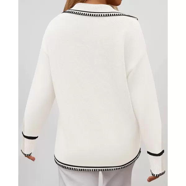 imageZESICA Womens V Neck Sweaters 2024 Fall Long Sleeve Oversized Collar Knit Pullover Jumper TopsWhite