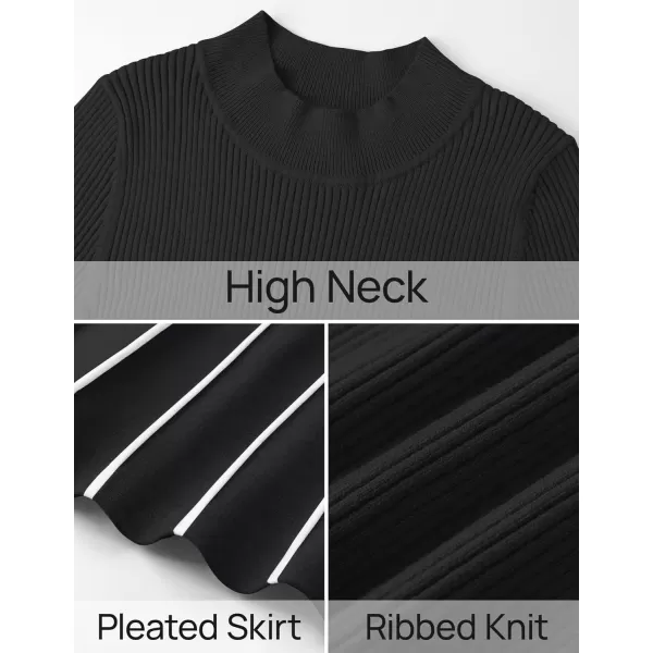 imageZESICA Womens 2024 Fall Turtleneck Long Sleeve Sweater Dress Tie Waist Casual Loose Ribbed Knit A Line Midi DressesBlack