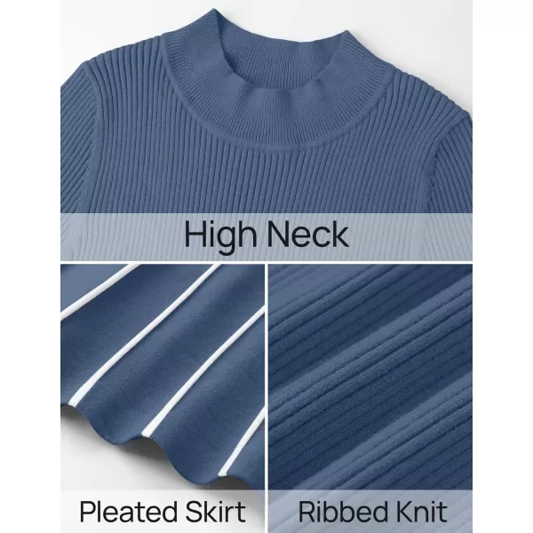imageZESICA Womens 2024 Fall Turtleneck Long Sleeve Sweater Dress Tie Waist Casual Loose Ribbed Knit A Line Midi DressesDusty Blue