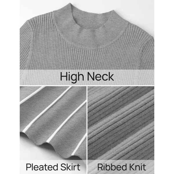 imageZESICA Womens 2024 Fall Turtleneck Long Sleeve Sweater Dress Tie Waist Casual Loose Ribbed Knit A Line Midi DressesGrey