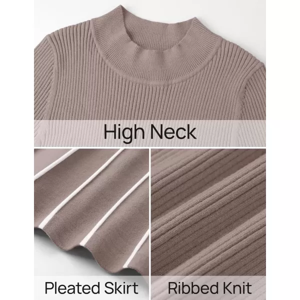 imageZESICA Womens 2024 Fall Turtleneck Long Sleeve Sweater Dress Tie Waist Casual Loose Ribbed Knit A Line Midi DressesKhaki