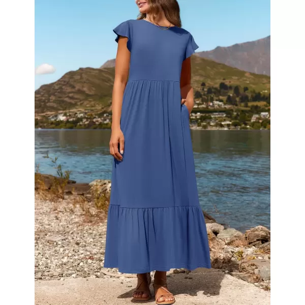 imageZESICA Womens 2024 Summer Casual Dresses Flutter Short Sleeve Crewneck Loose Flowy Tiered Beach Maxi Dress with PocketsDustyblue