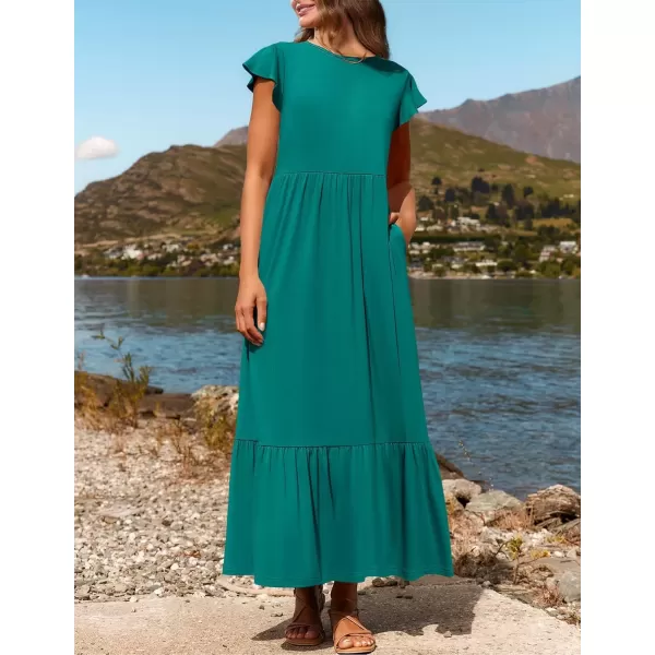 imageZESICA Womens 2024 Summer Casual Dresses Flutter Short Sleeve Crewneck Loose Flowy Tiered Beach Maxi Dress with PocketsLakegreen