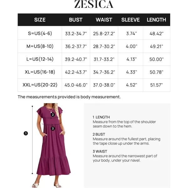 imageZESICA Womens 2024 Summer Casual Dresses Flutter Short Sleeve Crewneck Loose Flowy Tiered Beach Maxi Dress with PocketsPlum
