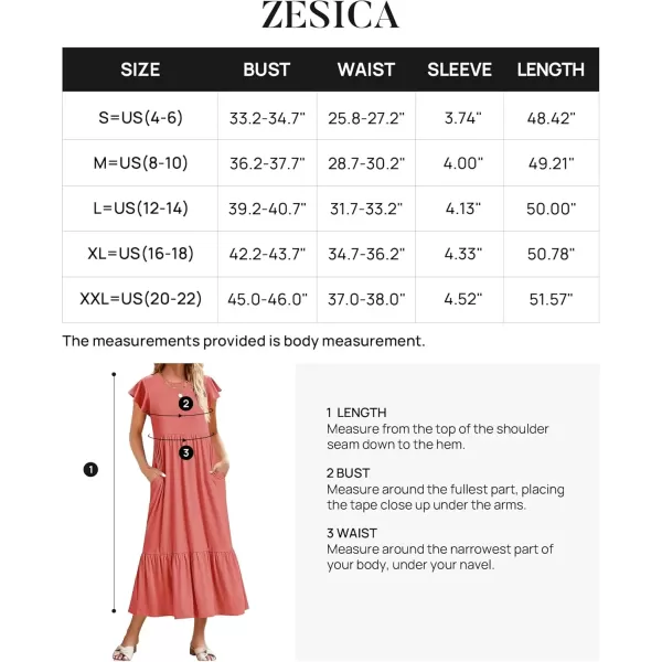 imageZESICA Womens 2024 Summer Casual Dresses Flutter Short Sleeve Crewneck Loose Flowy Tiered Beach Maxi Dress with PocketsWatermelon