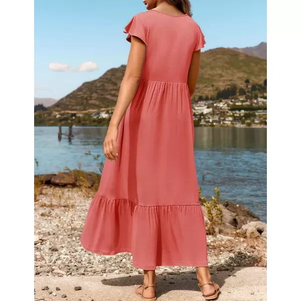 imageZESICA Womens 2024 Summer Casual Dresses Flutter Short Sleeve Crewneck Loose Flowy Tiered Beach Maxi Dress with PocketsWatermelon