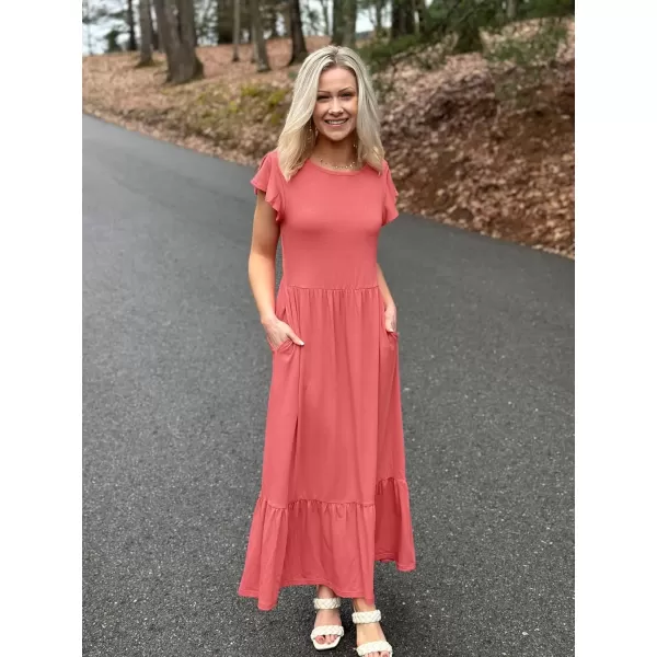 imageZESICA Womens 2024 Summer Casual Dresses Flutter Short Sleeve Crewneck Loose Flowy Tiered Beach Maxi Dress with PocketsWatermelon