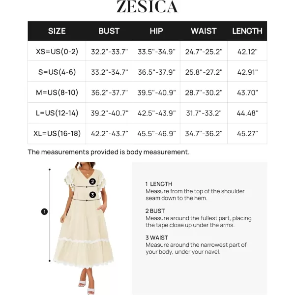 imageZESICA Womens 2024 Summer Casual Midi Dresses V Neck Flutter Short Sleeve Ruffle Tiered A Line Flowy Beach Long DressApricot