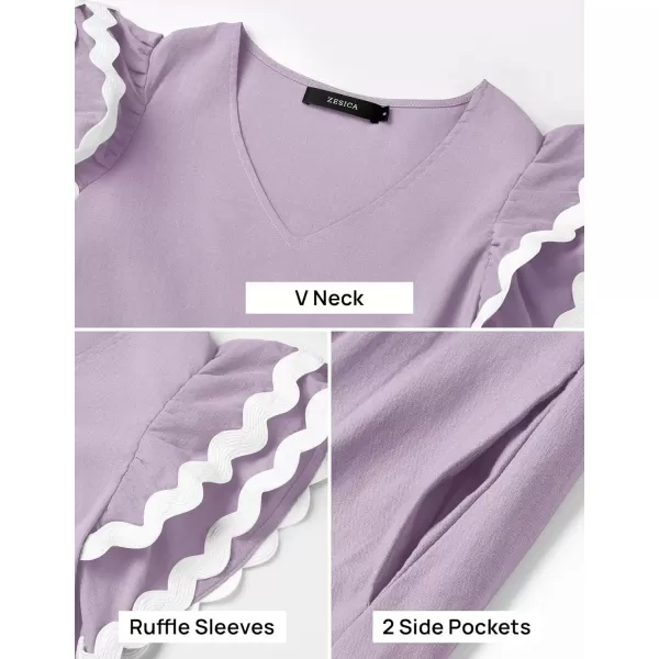imageZESICA Womens 2024 Summer Casual Midi Dresses V Neck Flutter Short Sleeve Ruffle Tiered A Line Flowy Beach Long DressPurpletaro