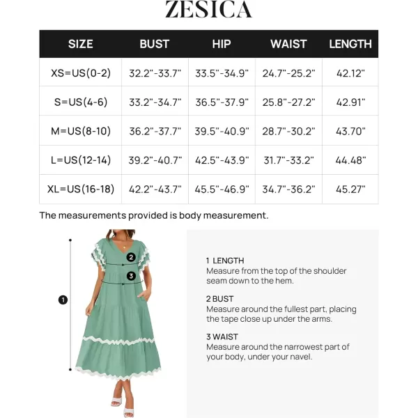 imageZESICA Womens 2024 Summer Casual Midi Dresses V Neck Flutter Short Sleeve Ruffle Tiered A Line Flowy Beach Long DressSage