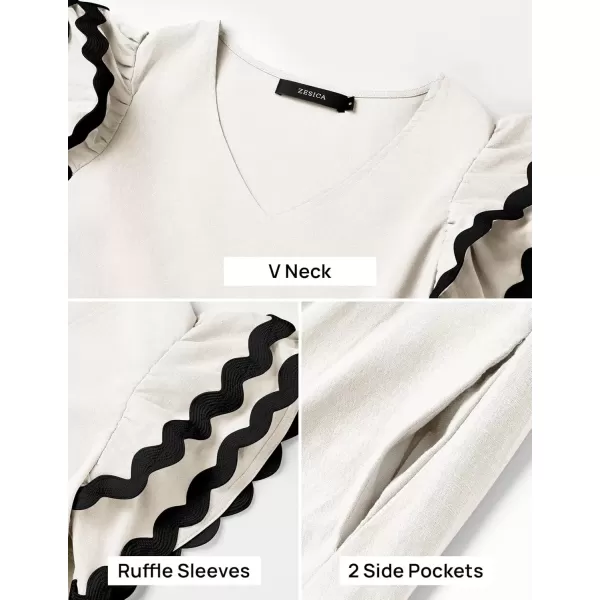 imageZESICA Womens 2024 Summer Casual Midi Dresses V Neck Flutter Short Sleeve Ruffle Tiered A Line Flowy Beach Long DressWhite
