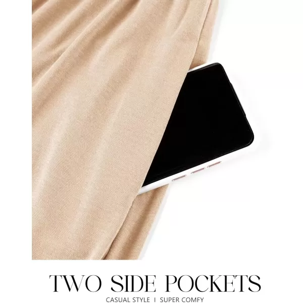 imageZESICA Womens 2024 Summer Sleeveless Dress Square Neck Pleated Swing Casual Maxi Dresses with PocketsApricot