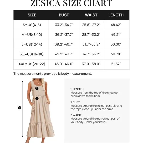 imageZESICA Womens 2024 Summer Sleeveless Dress Square Neck Pleated Swing Casual Maxi Dresses with PocketsApricot