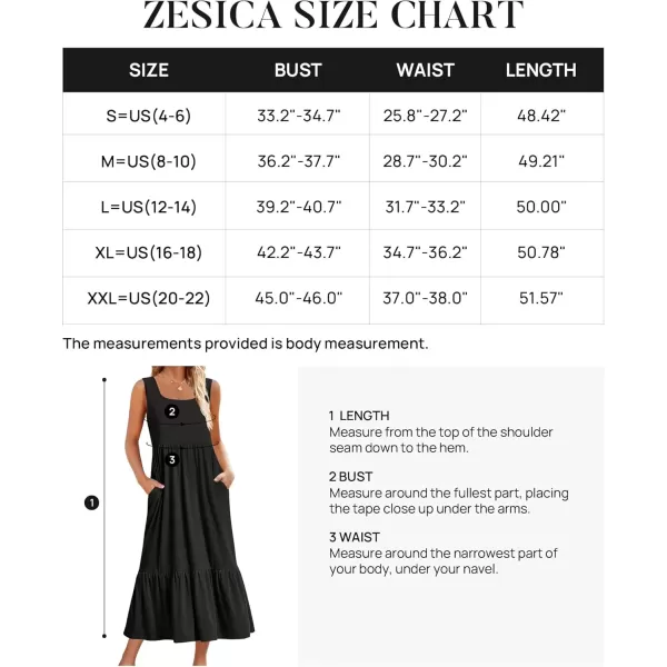 imageZESICA Womens 2024 Summer Sleeveless Dress Square Neck Pleated Swing Casual Maxi Dresses with PocketsBlack