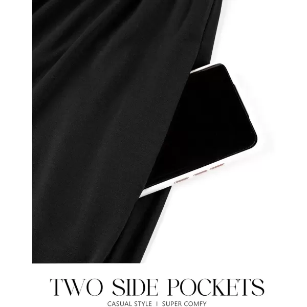 imageZESICA Womens 2024 Summer Sleeveless Dress Square Neck Pleated Swing Casual Maxi Dresses with PocketsBlack