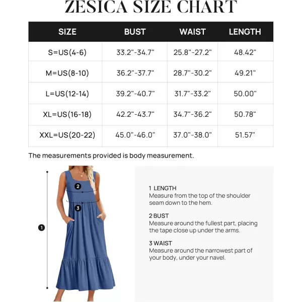 imageZESICA Womens 2024 Summer Sleeveless Dress Square Neck Pleated Swing Casual Maxi Dresses with PocketsDustyblue
