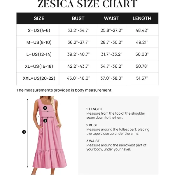 imageZESICA Womens 2024 Summer Sleeveless Dress Square Neck Pleated Swing Casual Maxi Dresses with PocketsPink