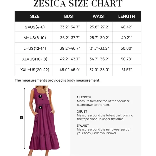 imageZESICA Womens 2024 Summer Sleeveless Dress Square Neck Pleated Swing Casual Maxi Dresses with PocketsPlum