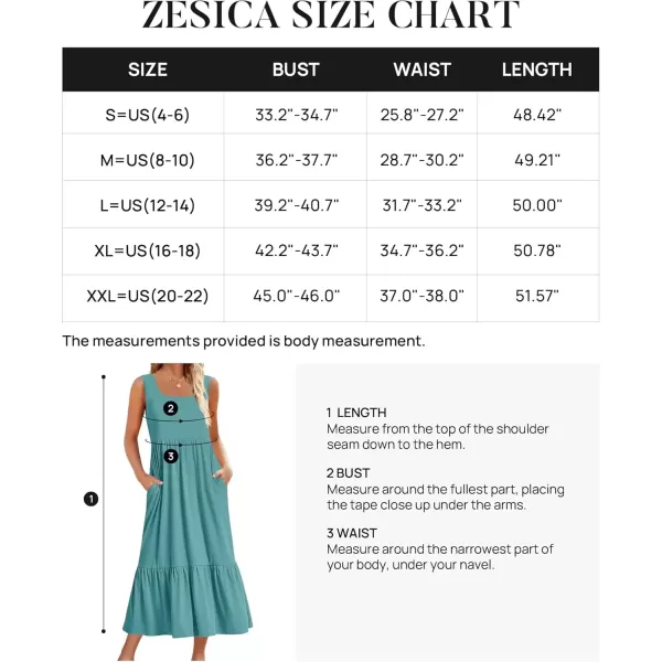 imageZESICA Womens 2024 Summer Sleeveless Dress Square Neck Pleated Swing Casual Maxi Dresses with PocketsSage