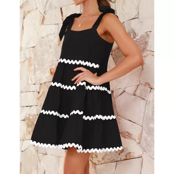 imageZESICA Womens 2024 Summer Swing Mini Dress Casual Spaghetti Straps Sleeveless Smocked Backless Flowy A Line SundressBlack