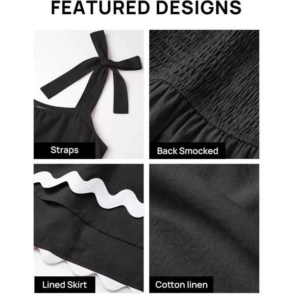 imageZESICA Womens 2024 Summer Swing Mini Dress Casual Spaghetti Straps Sleeveless Smocked Backless Flowy A Line SundressBlack