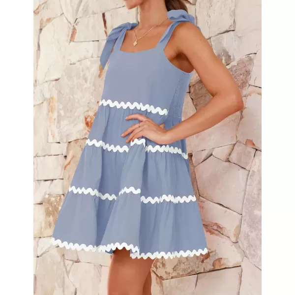 imageZESICA Womens 2024 Summer Swing Mini Dress Casual Spaghetti Straps Sleeveless Smocked Backless Flowy A Line SundressBlue