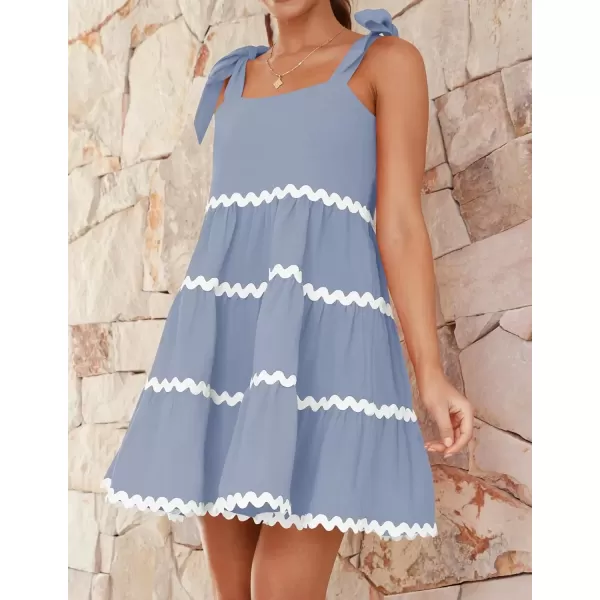 imageZESICA Womens 2024 Summer Swing Mini Dress Casual Spaghetti Straps Sleeveless Smocked Backless Flowy A Line SundressBlue