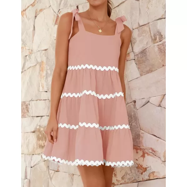 imageZESICA Womens 2024 Summer Swing Mini Dress Casual Spaghetti Straps Sleeveless Smocked Backless Flowy A Line SundressPink