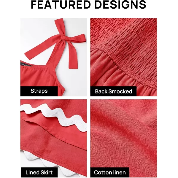 imageZESICA Womens 2024 Summer Swing Mini Dress Casual Spaghetti Straps Sleeveless Smocked Backless Flowy A Line SundressRed
