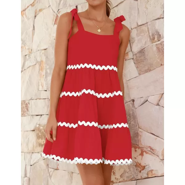 imageZESICA Womens 2024 Summer Swing Mini Dress Casual Spaghetti Straps Sleeveless Smocked Backless Flowy A Line SundressRed