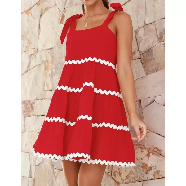 imageZESICA Womens 2024 Summer Swing Mini Dress Casual Spaghetti Straps Sleeveless Smocked Backless Flowy A Line SundressRed