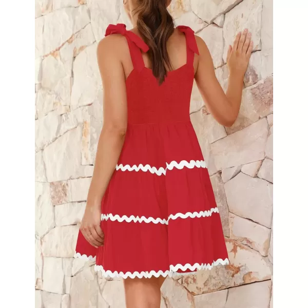 imageZESICA Womens 2024 Summer Swing Mini Dress Casual Spaghetti Straps Sleeveless Smocked Backless Flowy A Line SundressRed